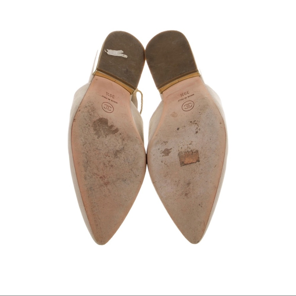 Chanel 2015 Interlocking CC Logo Ankle Tie Suede Mule Beige Colorway 9.5 - Picture 8 of 8